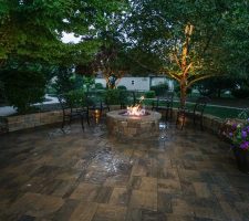 night lighting around outdoor seating and fire pit
