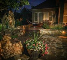 outdoor landscaping and night lighting installation